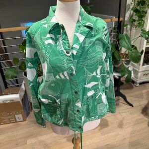 Chico's Emerald Fish Patterned Jacket